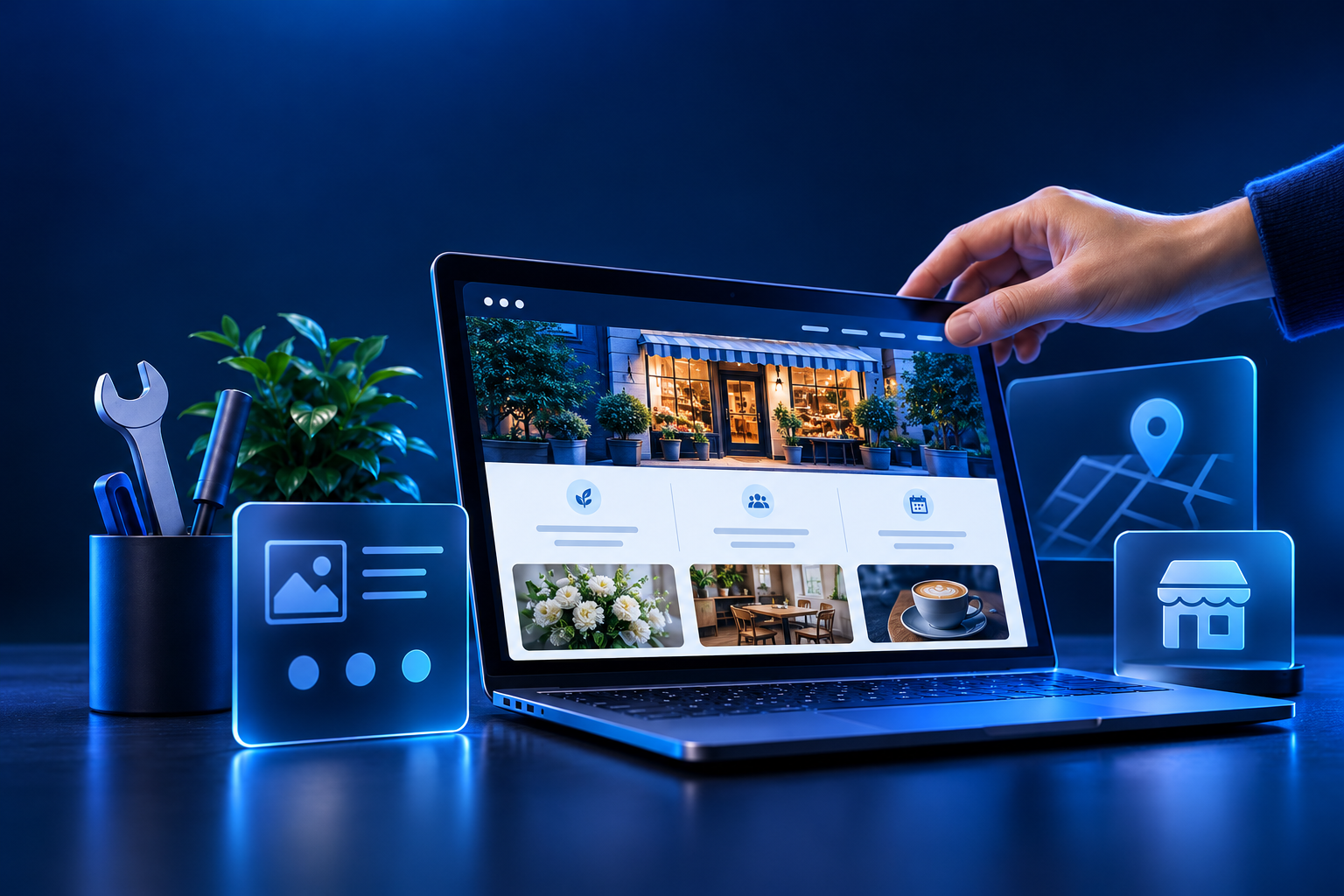 A simple small-business website displayed on a laptop
